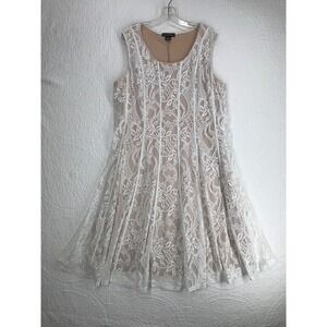 Candalite Midi A Line Dress Size 2X Sleeveless Ivory Lace w Beige Lining